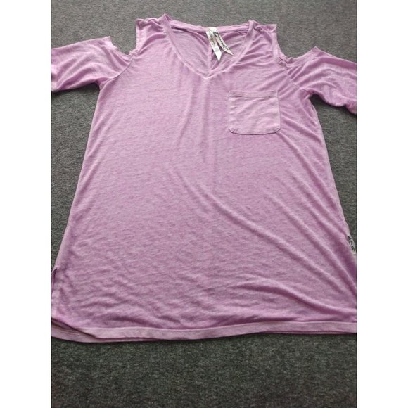 Seven 7 Top Womens Sz Small Open Exposed Shoulder Blouse Scoop Neck Shirt Purple - Picture 2 of 12